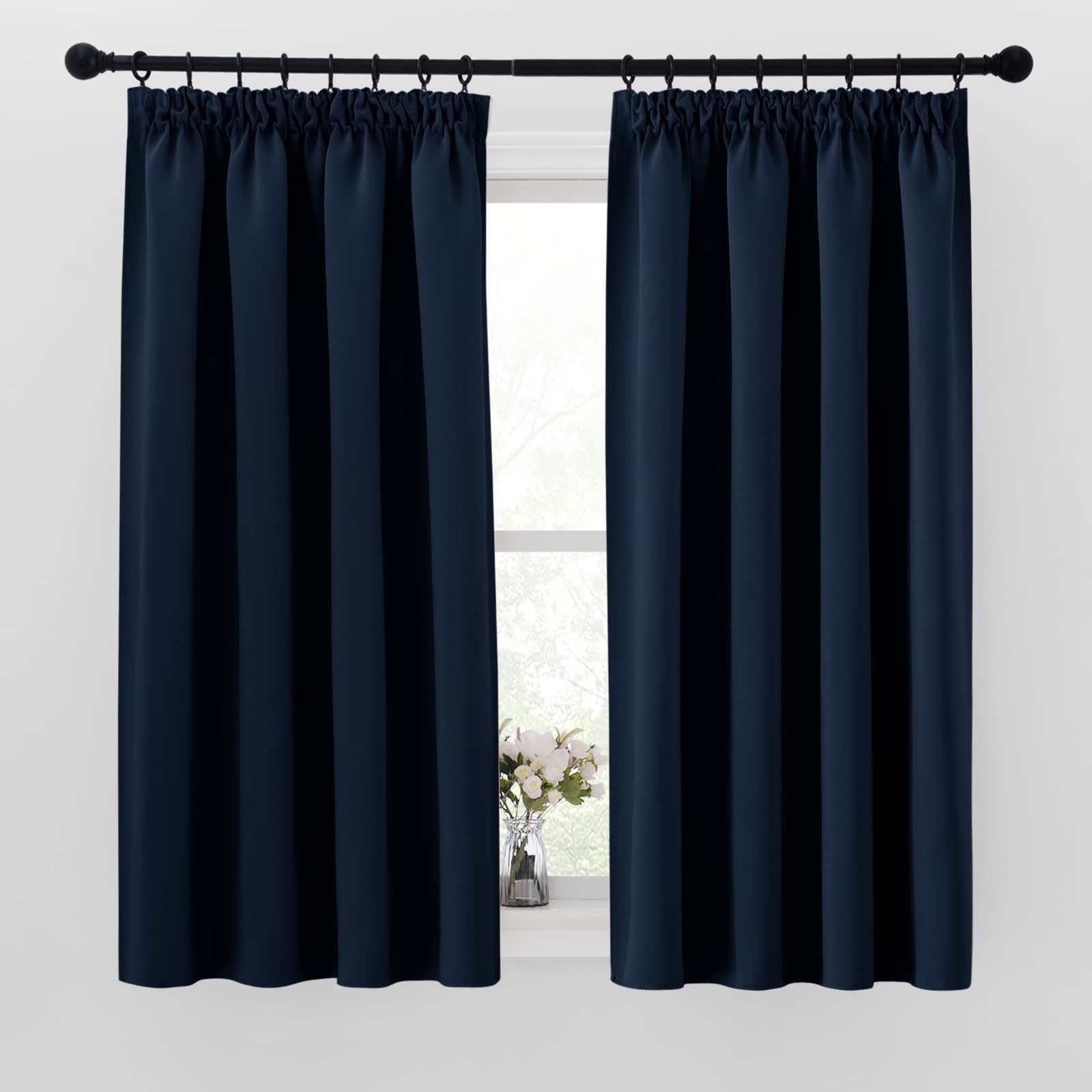 PONY DANCE Thermal Blackout Curtains - W46 X L54 Drop Kids Bedroom Blackout Curtains for Room Darkening Decorative Pencil Pleat for Small Window/Boy's Room, 2 Panels, Navy Blue