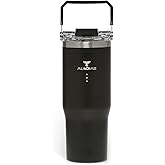 Alwdias Samsta 32oz Reliable Leak-Proof Insulated Tumbler with Dual-Lid Design, Straw & Handle — Double Wall Stainless Steel Travel Mug for Hot & Cold Drinks | Black