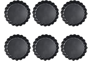 Nonstick Carbon Steel 4 Inch Quiche Pans with Detachable Bottom for Mini Tart Cases, Set of 6 Baking Tins for Tarts, Pies, Pi