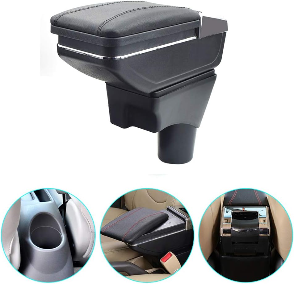 carado Custom fit Auto Center Console Armrest Storage Box for 2012-2018 Nissan Versa Sunny with 7 USB Ports Built-in LED Light Black