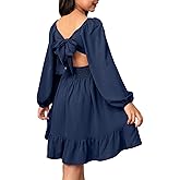 blibean Girls Long Sleeve Tie Back Dress Tween Fall Off Shoulder Dress Size 6-15 Years
