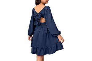 blibean Girls Long Sleeve Tie Back Dress Tween Fall Off Shoulder Dress Size 6-15 Years