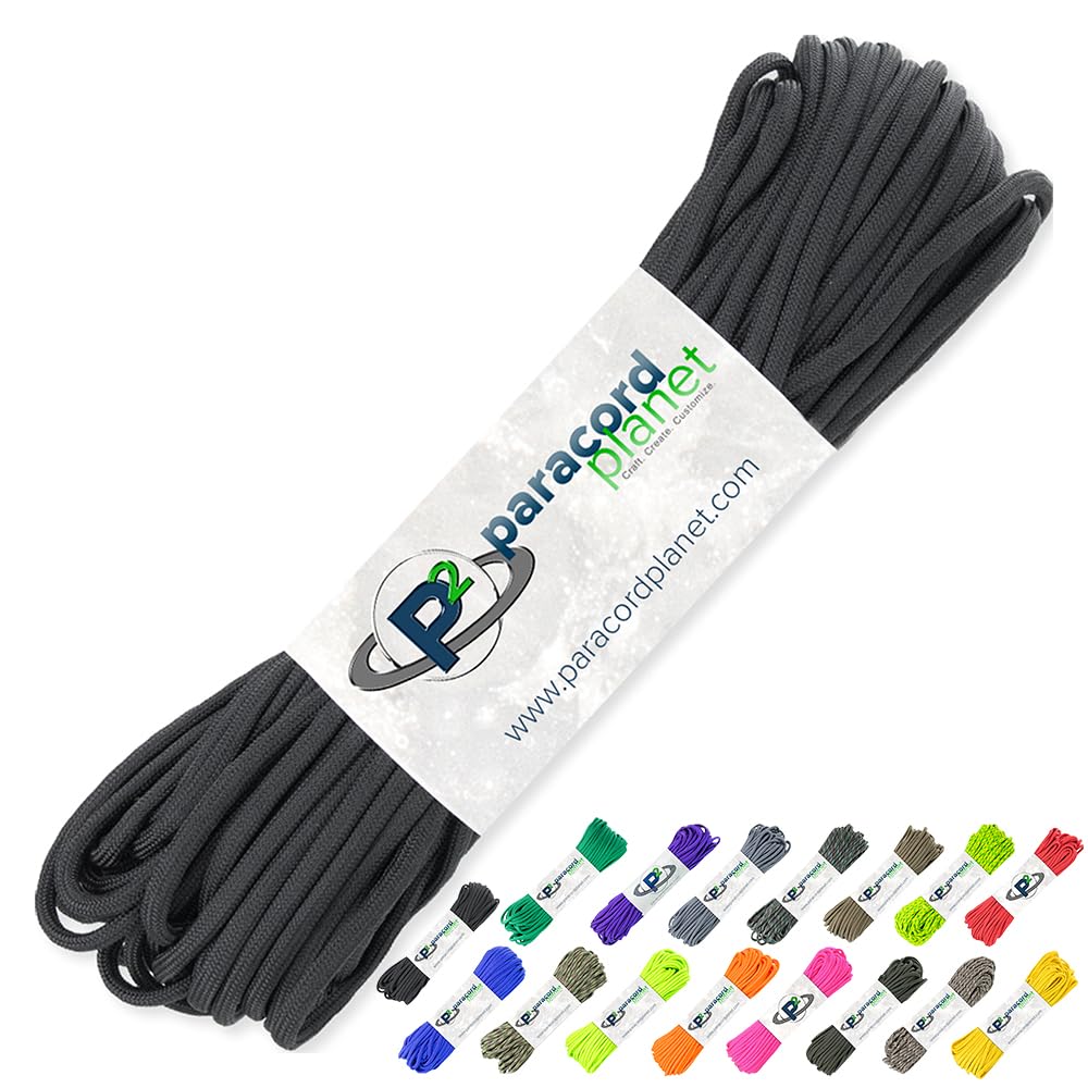 PARACORD PLANET 100 Feet Hanks Parachute 550 Cord Type III 7 Strand Paracord Black