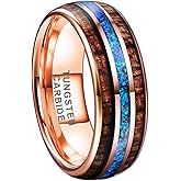 TUTISS 8mm Silver/Black/Gunmetal/Rose Gold Tungsten Rings for Men Women Engagement Wedding Bands Koa Wood Blue Opal Inlay Domed I Love You Engraved Comfort Fit