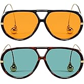 Breaksun Women's Oversized Aviator Sunglasses Retro Trendy Shield Sun Glasses Big Orange lens Vintage Shades