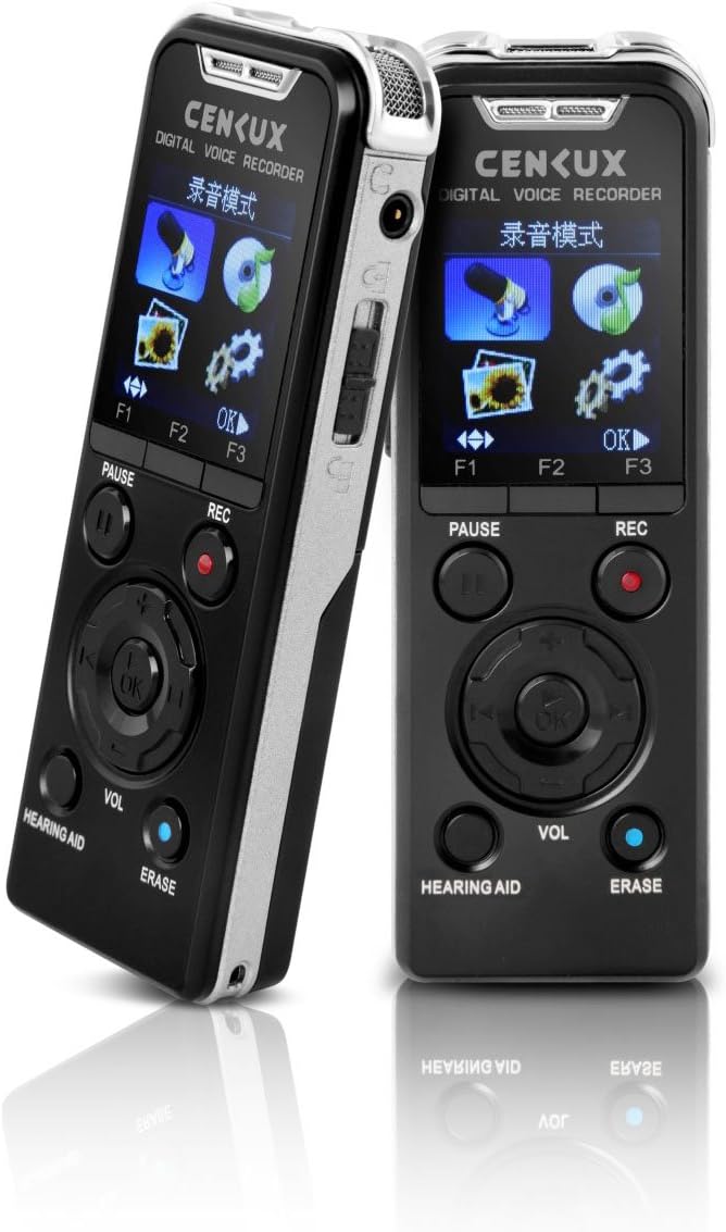 CENLUX Professional Digital Voice Recorder Microphone HD Recording MP3 Player with Built-in Speaker Noise Cancellation Mic 8GB Memory