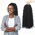 Eliza Wavy Gypsy Locs Ombre Crochet Hair 18" 8Packs/Lot Goddess Locs Synthetic Fiber Faux Locs African Roots Dreadlocs Synthetic Braiding Hair Extensions for Black Women(18",1B)