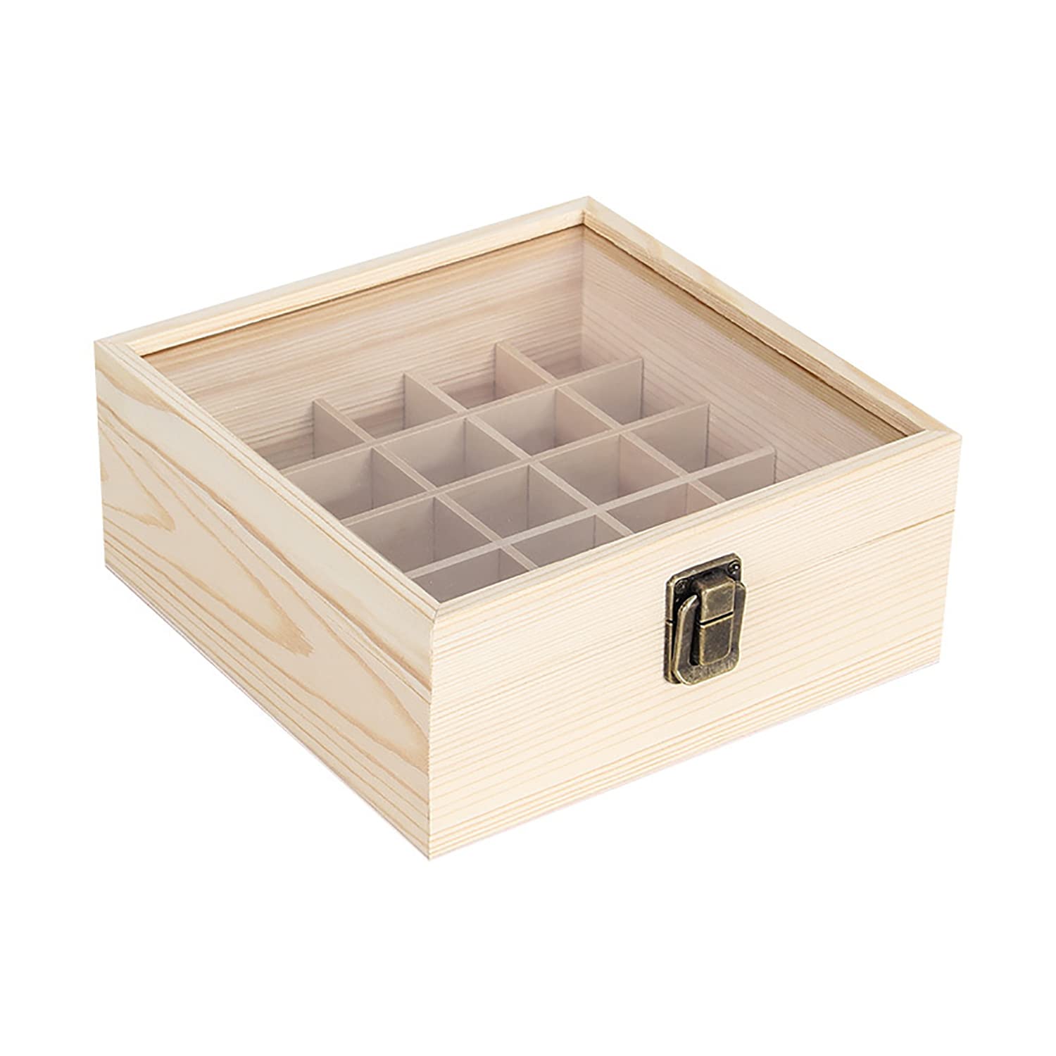 Essential Oil Storage Box High Capacity Glass Lid Wooden Essential Oils Display Organizer Stand Holder for 15 ml Bottles Nail Polish Collection.