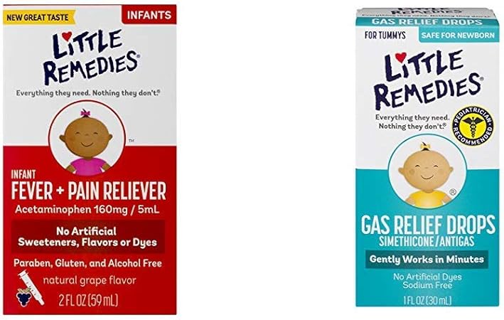 Amazon Com Little Remedies Infant Fever And Gas Relief Solutions 1 Infant Fever Pain Reliever Grape Flavor 2 Oz 1 Gas Relief Drops 1 Oz Health Personal Care