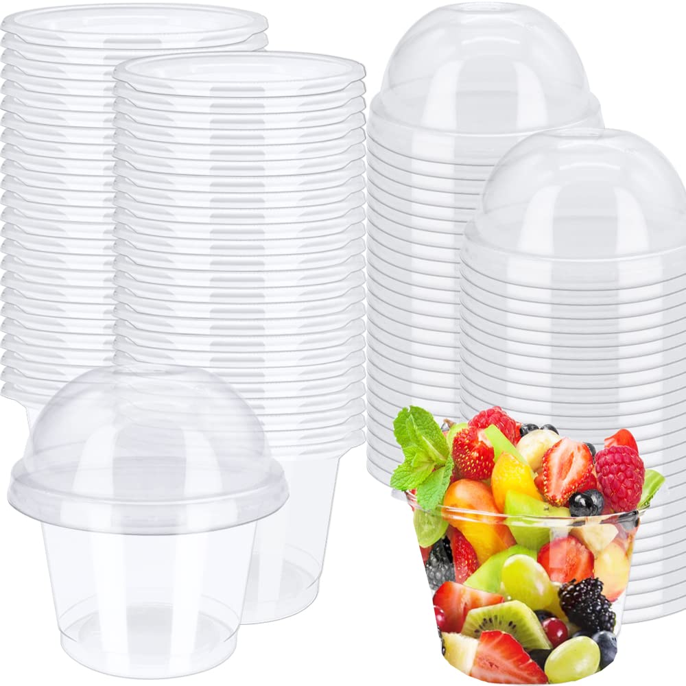 Photo 1 of 50 Pcs 8oz Clear Plastic Cup with Dome Hole Lids,Disposable Dessert Cups,Take away Food Containers Bowls for Ice Cream,Salad,Parfait,Fruit,Drink