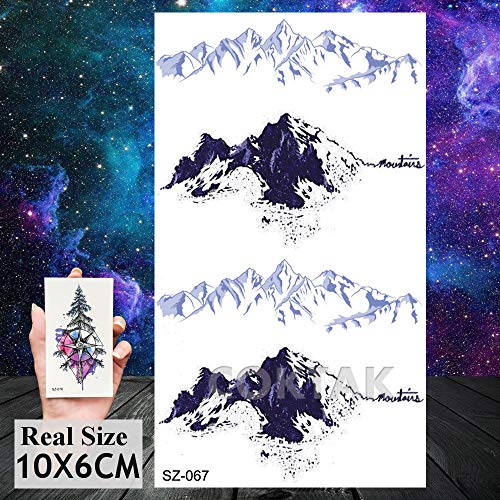 COKTAK 12Pieces/Lot Small Watercolor Mountain Tree Temporary Tattoos For Women Kids Geometric Body Art Arm Fake Tattoo Sticker Round Sheets Men Waterproof Tatoos Sheet Paper - Thumbnail 2