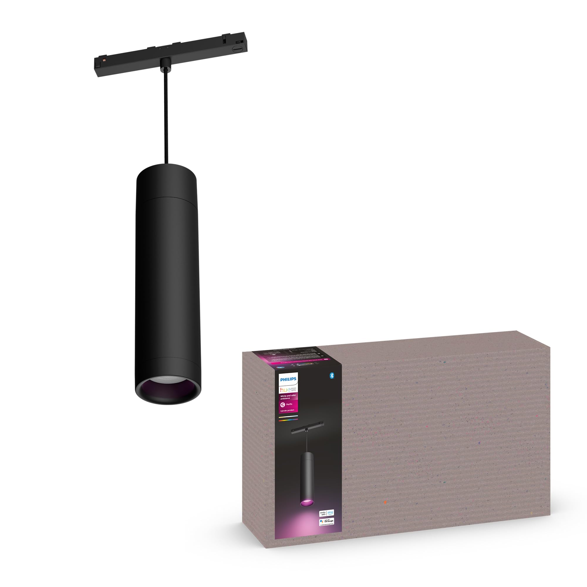 Philips Hue Perifo White and Colour Pendant Light Black - for Use in The Perifo Hue Smart Track Lighting System. Fully Customisable, Home Lighting Designs.