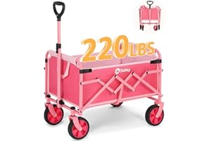 Sekey 220LBS Collapsible Wagon Heavy Duty 100L Large Capacity Foldable Wagon with All-Terrain Wheels, Lightweight Outdoor Utility Folding Wagon Cart for Shopping, Grocery, Barbie Pink