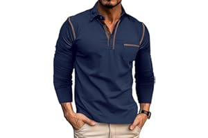 QEKOMA Men's Casual Polo Shirts Classic Long Sleeve Basic Button T-Shirt Lightweight Cotton Golf Tops with Pocket