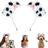 Beviliu Animals Ear Realistic Dalmatian Dog Ears Headband Fluffy Cat Bunny Pig Hairband Halloween Christmas Costume for Washing Makeup Cosplay Party