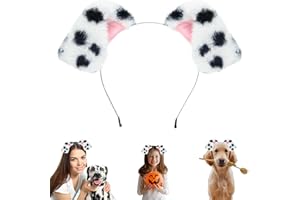 Beviliu Animals Ear Realistic Dalmatian Dog Ears Headband Fluffy Cat Bunny Pig Hairband Halloween Christmas Costume for Washing Makeup Cosplay Party
