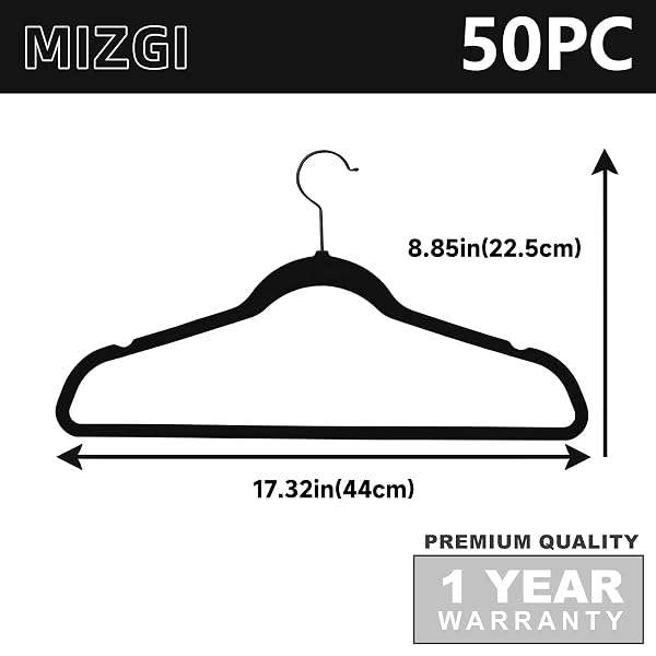 MIZGI PREMIUM ALL BLACK VELVET HANGERS WITH BLACK HOOKS (50 PACK) HEAVY DUTY – NON SLIP FELT HANGERS – 360 DEGREE SWIVEL,SPACE SAVING CLOTHES HANGERS,DURABLE STRONG HANGERS FOR SUITS,COAT