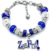 Chan PinPin ZETA Sorority women Bracelet ZZZPHI Letter Charm Blue Big Hole Beads Snake Chain Bangle