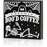 Smile Halloween Wood Box Sign, Skull Faux Books, Boo Coffee Table Decor for Desk Shelf Bar Kitchen 5 x 5 x 0.7Inches
