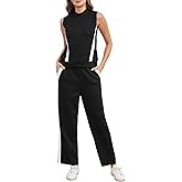 Aokivvy 2 Piece Sets for Women Summer Outfits Lounge Sets Mock Neck Wide Leg Pants Stripes Casual Loungewear Tracksuits