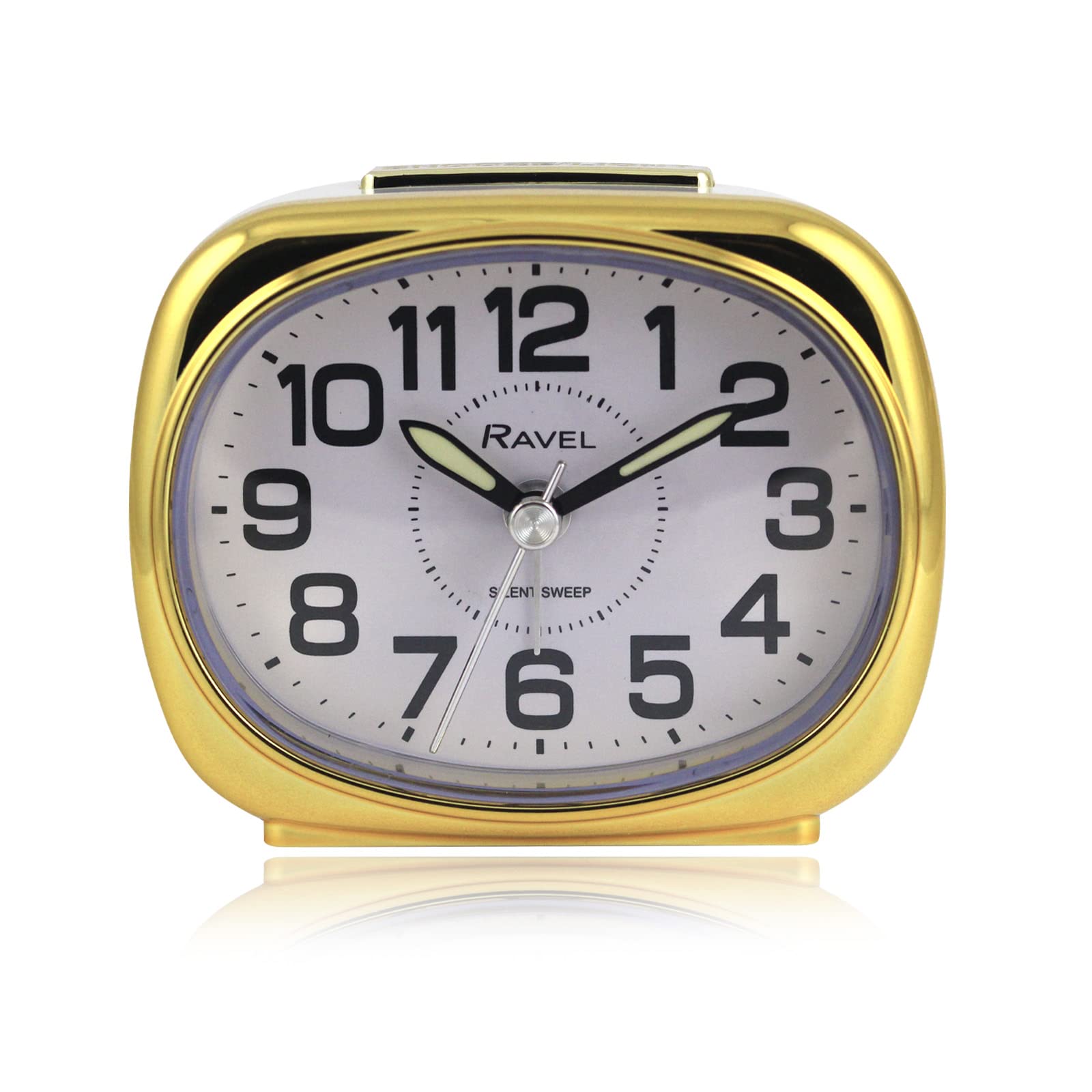 Ravel - Small sized pillow shaped Bedside Quartz Alarm Clock - RC040.42 - White/Gold Tone