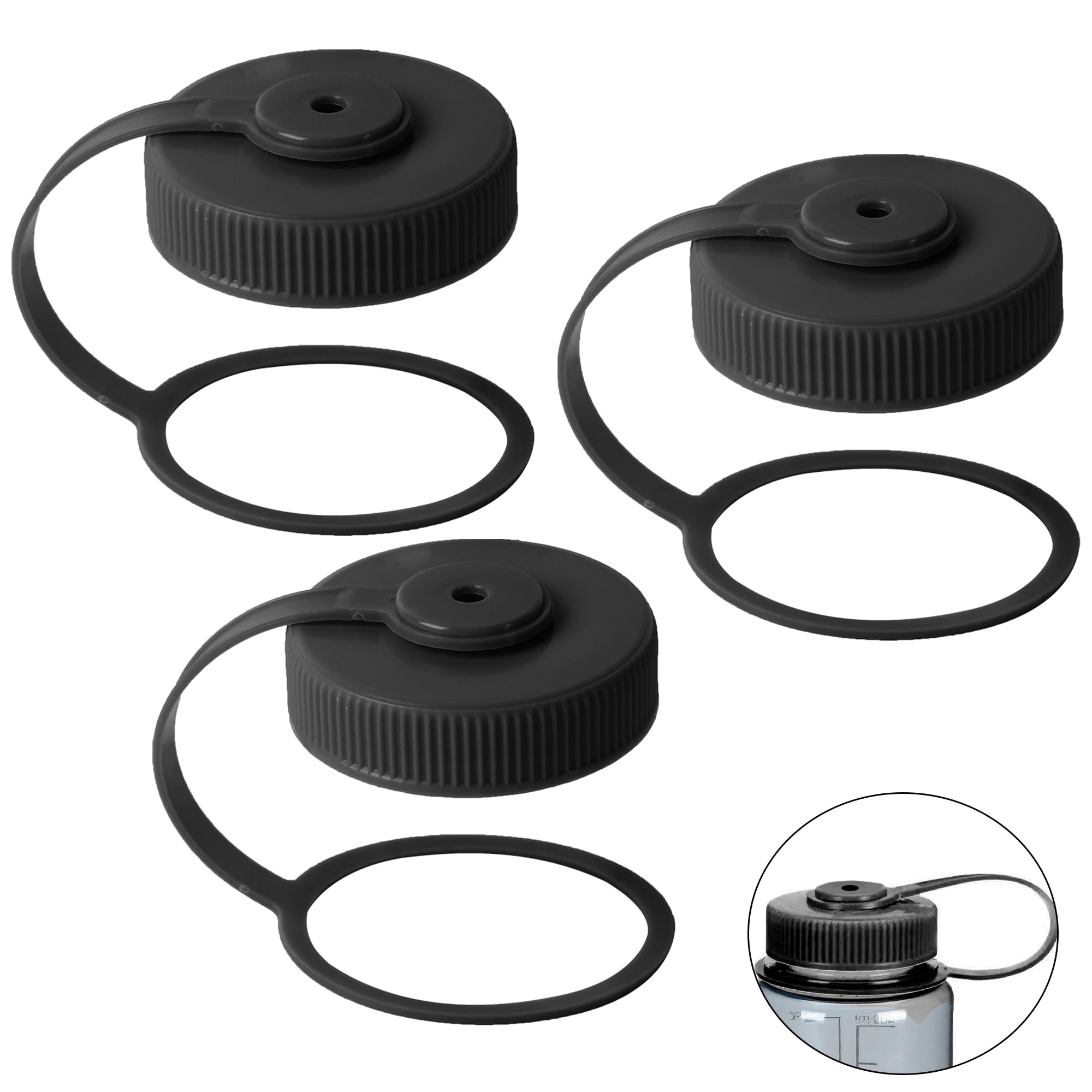 Photo 1 of TonGass (3-Pack, Black) Water Bottle Lid Compatible with 32oz Wide Mouth Water Bottles Replacement Cap for 63mm Mouth Waters Bottles Lid Replacement Waters Bottle Cap