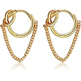 925 Sterling Silver Chain Earrings for Women Hypoallergenic 14K Gold Plated Love Knot Hoop Huggie Earrings Valentines Earrings Dangle Drop Eariings Jewelry Bridesmaid Valentines Day Mothers Day Gifts