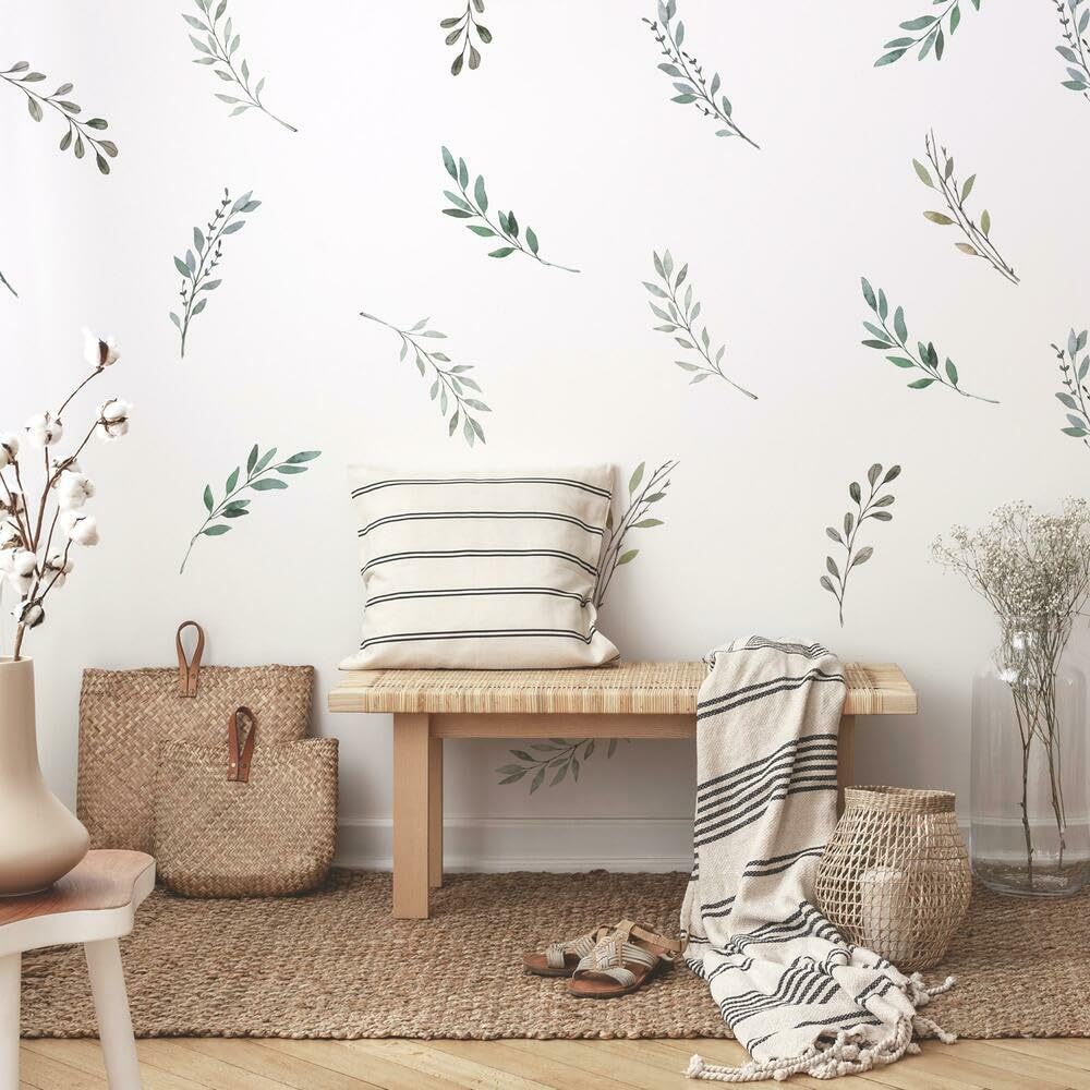 RoomMates RMK4581SCS Country Leaves Peel and Stick Wall Decals, Green, Gray