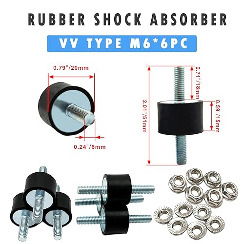 Rubberen lagers, schokdemper, isolerende bevestigingen, 4 stuks M6 rubberen lagers mannelijk anti-vibratie, stille auto-boot, bobbins voor auto, boot, bobbins (VV20 * 15 M6 * 18