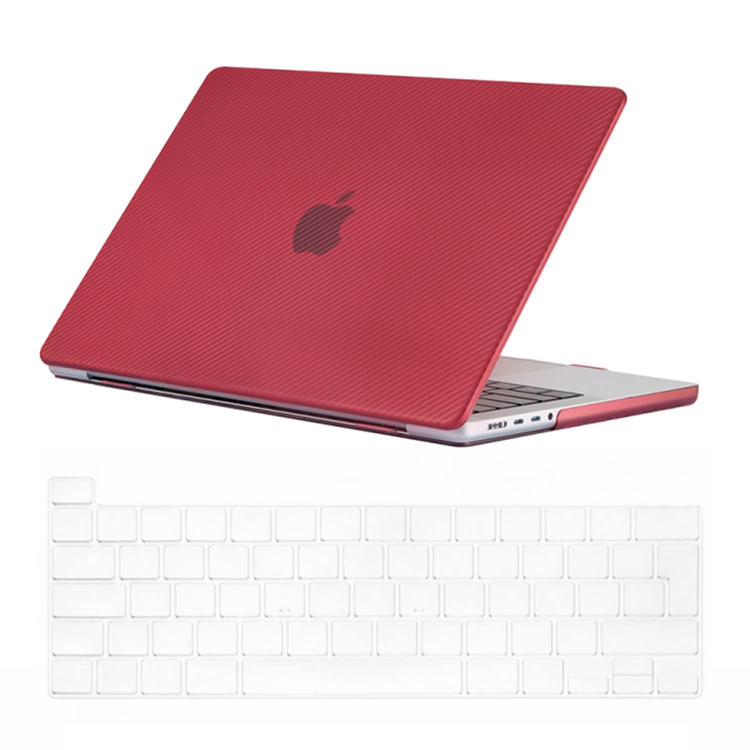 Se7enline Compatible with MacBook Pro 13-inch Case 2023 2022 2021 2020 Model M1/M2 A2338/A2251/A2289 Laptop Hard Shell Case with Keyboard Cover Skin(UK Layout),Carbon Fiber Wine Red