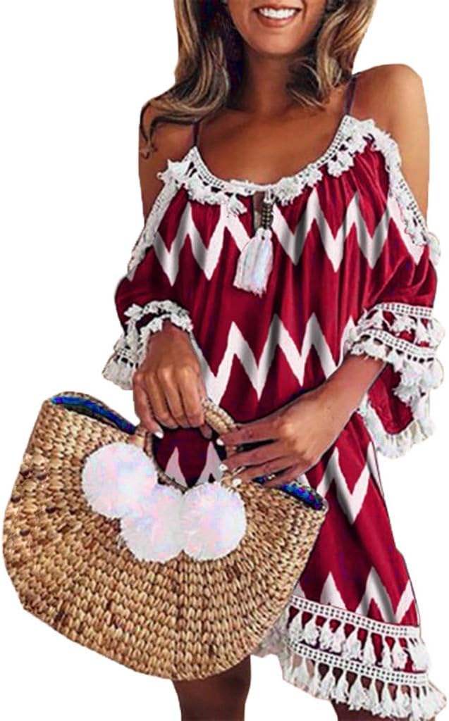 Sumeimiya Dress Sumeimiya Women Off Dress, Beach Dress Tassel Short Cocktail Party Sundress