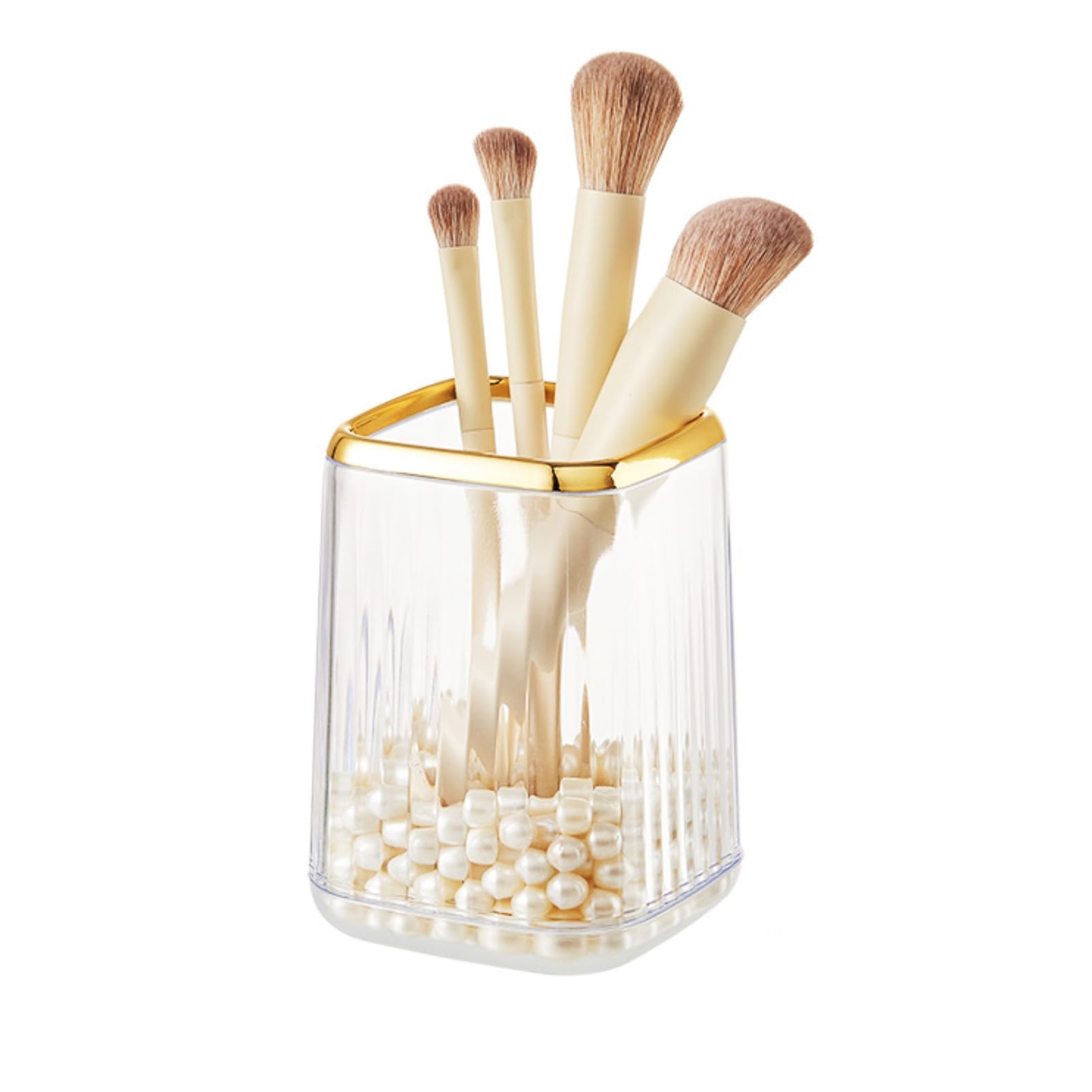 Buachois Glass Makeup Brush Holder, Large Capacity Makeup Brush Holder Organizer, Handcrafted Cosmetics Brushes Storage Cup Simple Decorative Pen Holder for Desktop Display Decor Golden