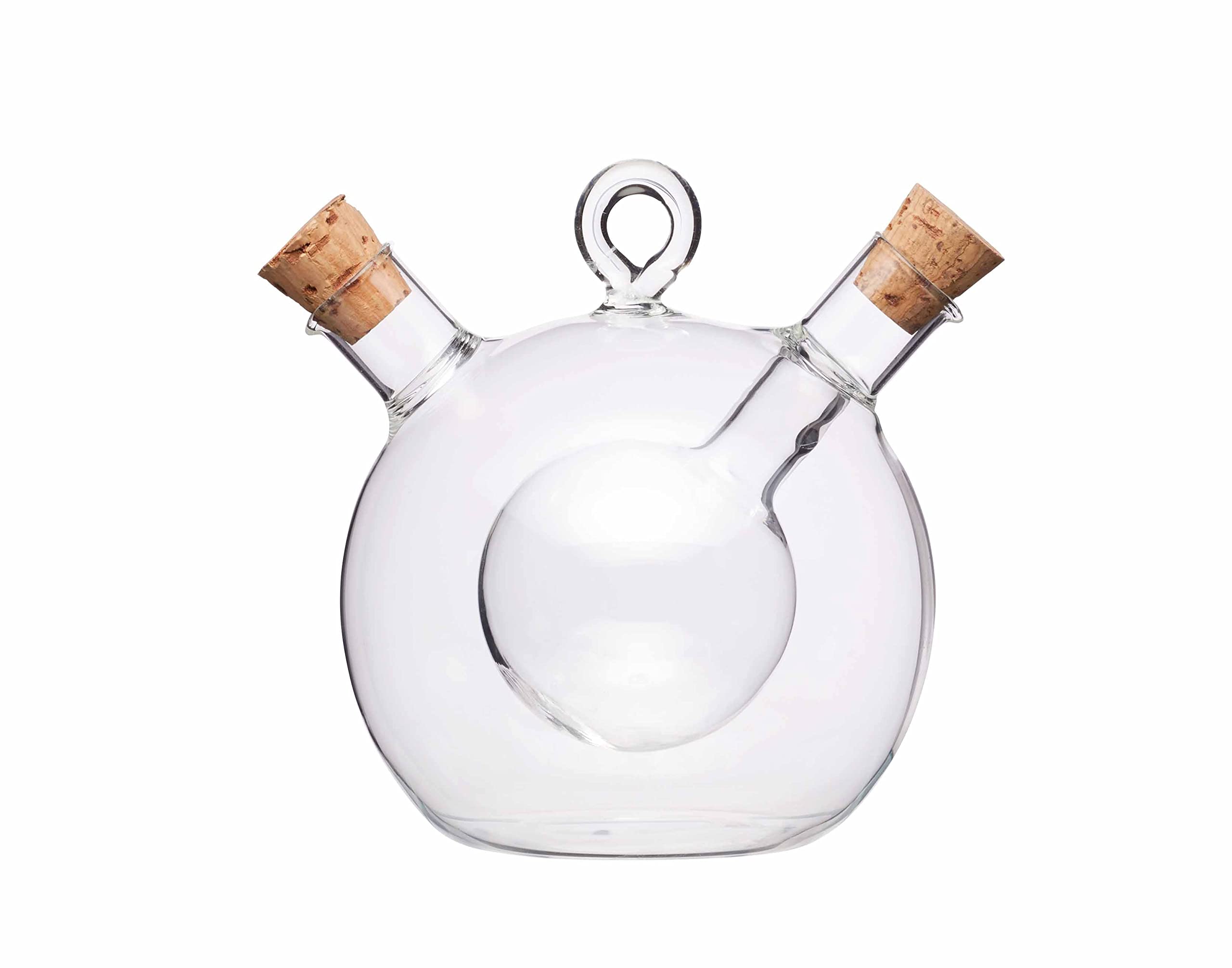 KitchenCraft World of Flavours 2-in-1 Round Olive Oil Dispenser and Vinegar Bottle - Clear Glass, 8.5 x 12 x 1.5 cm