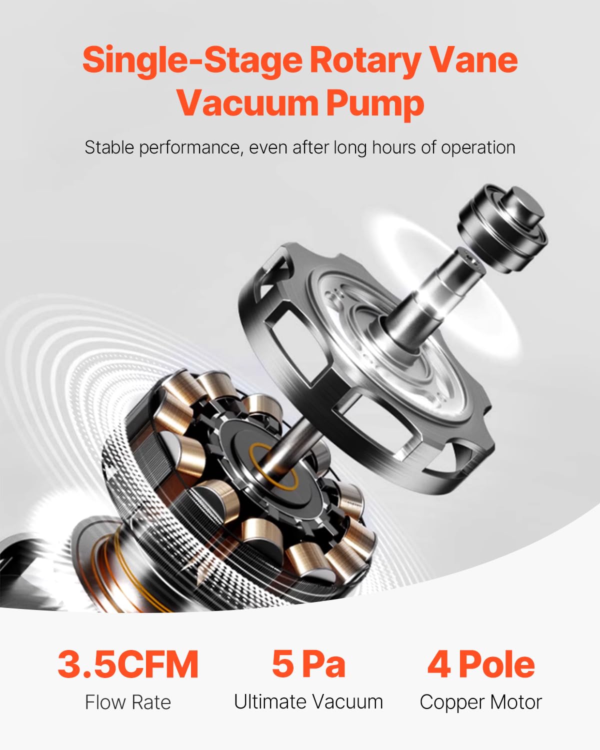 VEVOR 3,5 CFM AC-Vakuumpumpe und Manometer-Set, einstufige Drehschieber-HVAC-Luftvakuumpumpe, A/C-Kältemittelverteiler-Manometer-Kit, mit Schläuchen, Klimaanlagenkühlung für R134a, R12, R22, R502a 4