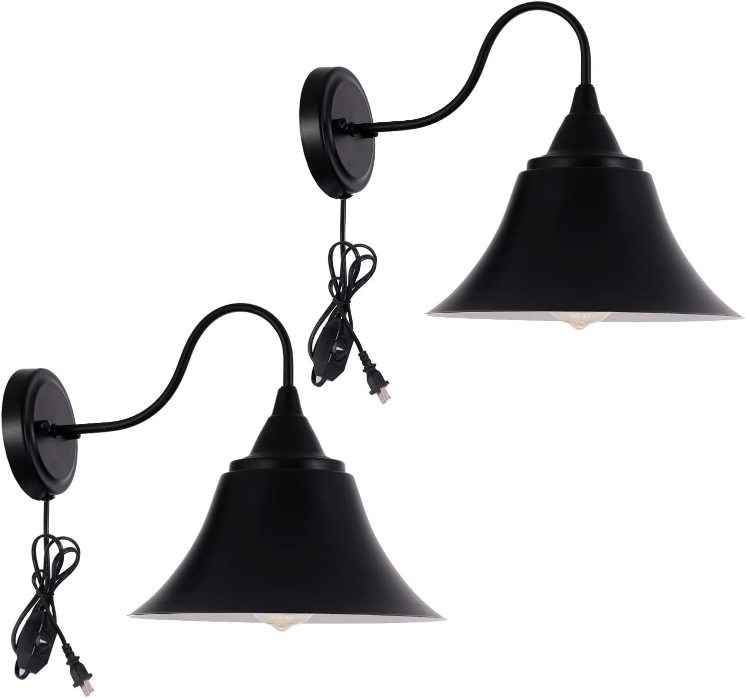 Larkar Dimmable Plug In Wall Lamp Black Industrial Lighting Gooseneck Wall Light Fixture With On Off Toggle Switch Vintage Wall Sconce For Farmhouse Bedroom Nightstand Set Of 2 Amazon Com