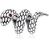 Bolenvi Snake Serpent CZ Eyes 925 Sterling Silver Pendant Charm Bead for Pandora and Similar Charm Bracelets or Necklaces, Red
