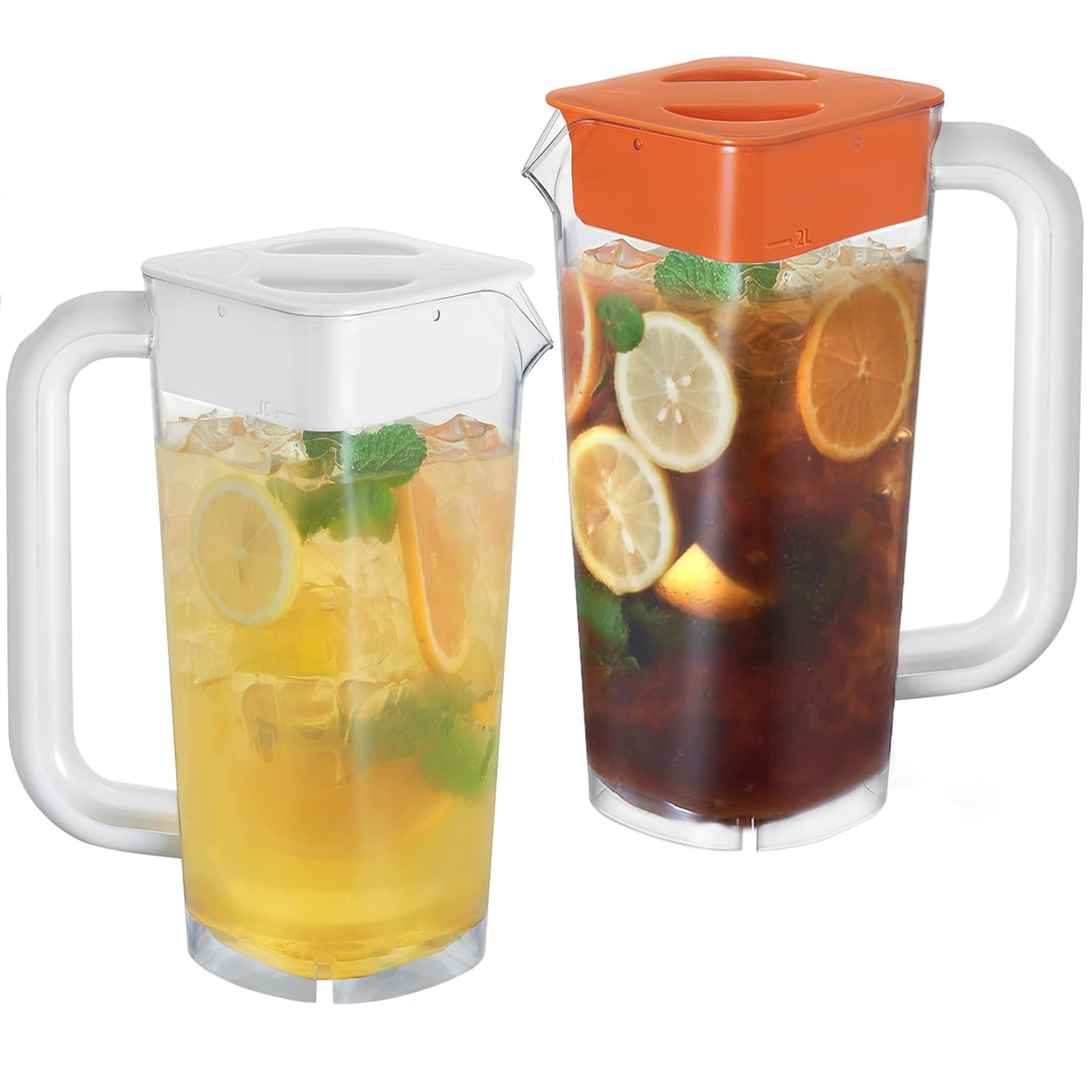 Photo 1 of CURTA 2 Pack 2 Liters/68 oz Plastic clear Square Pitcher with Lid & Handle for Kitchen,ICED JUICE and Coffee Carafe Beverage Serveware, Acrylic Water Jug for Hot/Cold Drinks&lemonade