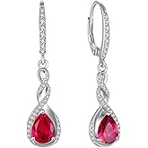 Fahonie Sterling Silver Long Drop Earrings with Cubic Zirconia Leverback Dangle Earrings Infinity Knot Birthstone Jewelry Gifts for Women