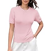 DAIMIDY Women's Short Sleeve Crew Neck Sweaters Lightweight Summer Sweater Casual Knit Pullover Tops