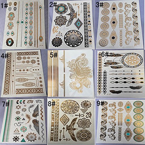 9 Pcs Tatouage Ephemere Femme Métallique Dentelle Tatouage