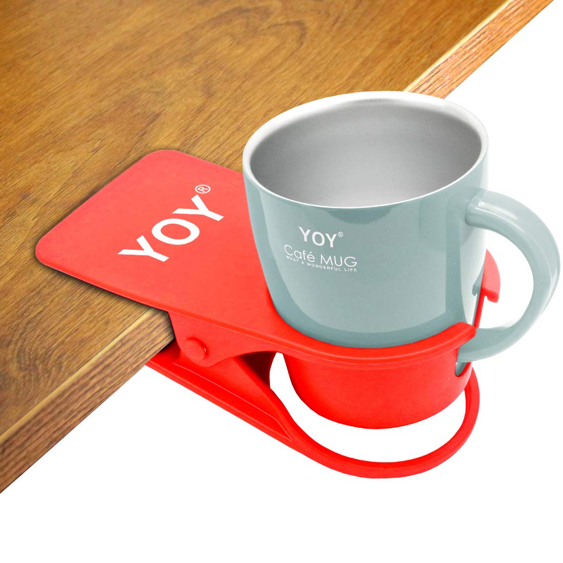 HOLLIHI Drink Cup Holder Clip - Table Desk Side Water Glass Beer Bottle Tumbler Beverage Soda Tea Coffee Mug Holder Cup Saucer Clip Design for Home Office, Red