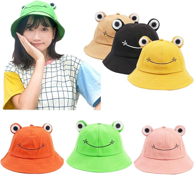 Youyuekefu Frog Bucket Hat for Kids Adult,Spring Cotton Sun Hat Cute