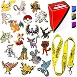 7 Colorful Vintage Pokemon Pins - Cool Pokemon Collectibles for Kids - Featuring Mewtwo, Charizard, Darkrai, Pikachu, and Others - No Duplicates - Pikachu Lanyard And Surprise Top Deck Box Included