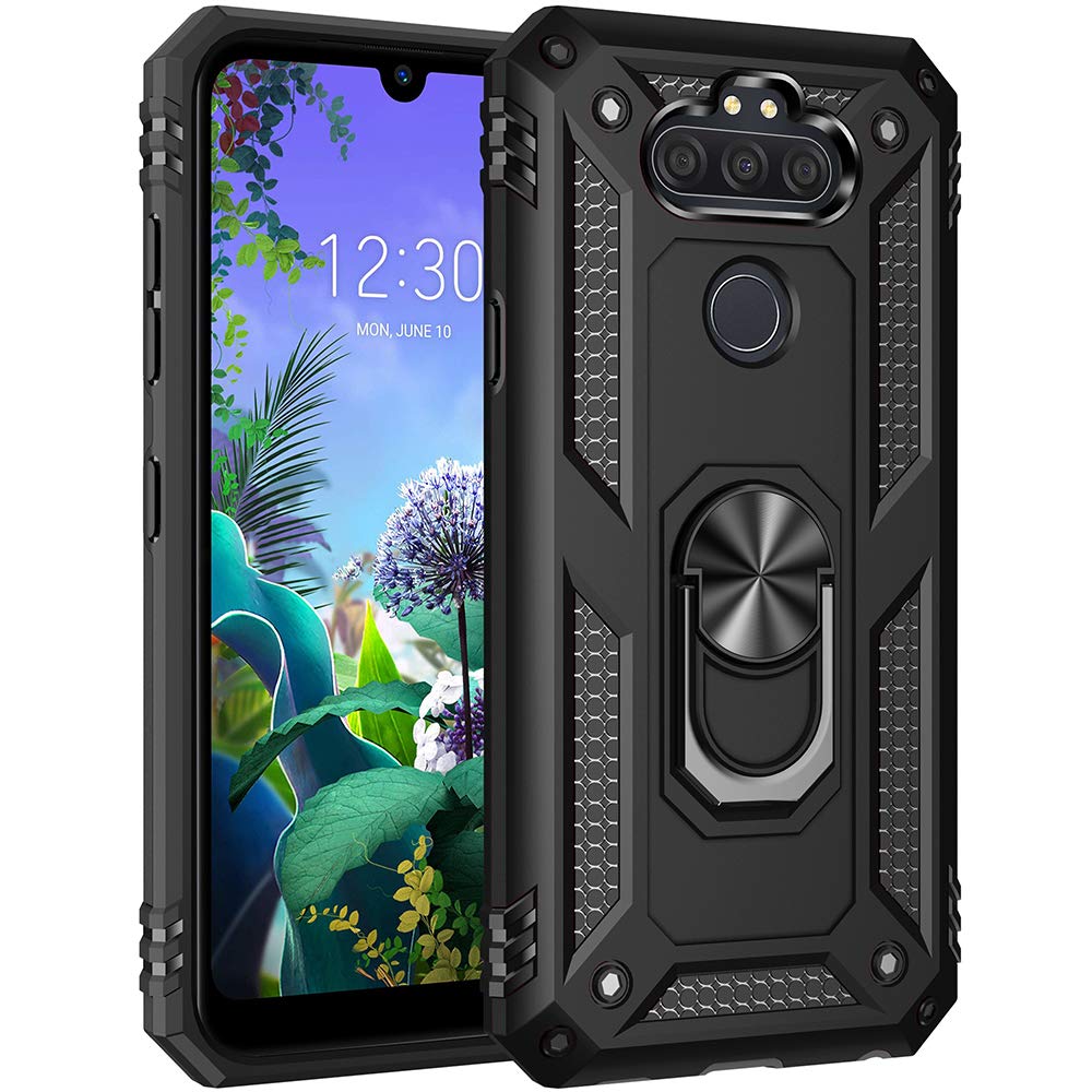 Dionsibei Military Grade Drop Impact for LG Aristo 5 Case LG Phoenix 5/Fortune 3/K300/LG Aristo 5+ Plus/LG K31 Case Metal Rotating Ring Kickstand Armor Heavy Duty Cover Aristo 5+ Plus Case (Black)