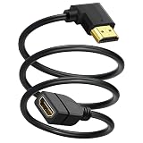 SAISN HDMI Extension Cable Right Angle 1.5 Feet 4K HDMI Extender Cable Male to Female Adapter Cord 90 Degree HD Video Converter Short Wire for Monitor, Laptop, Projector, HDTV
