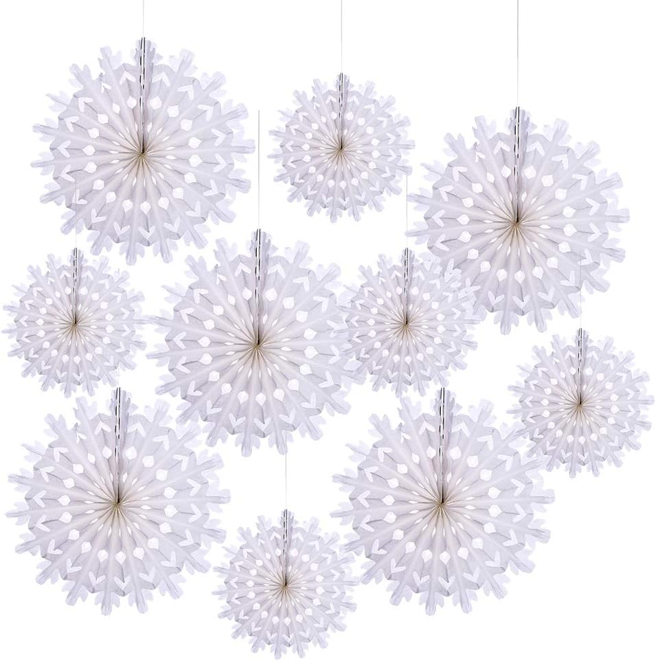 Winko 10 PCS Christmas Paper Snowflake Hanging Fans Decorations Kit