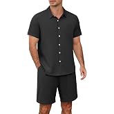 Marvmys Men's 2 Pieces Linen Set Summer Short Sleeve Button Down Shirts and Shorts Set Casual Outfits