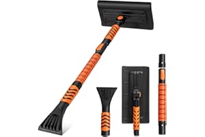 Goplus 41" Ice Scraper & Broom for Car Windshield, 180° Pivoting Broom Head, Extendable Aluminium Rod & Non-Slip EVA Grip, 2-