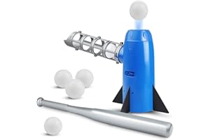 PARAROSE Sports Automatic Kids Pitching Machine Set - Electronic Baseball Swing Trainer for Kids, Baseball Pitcher, Outdoor ROCKET Base-Ball Training,With Extendable Plastic Baseball Bat,5PP Baseballs