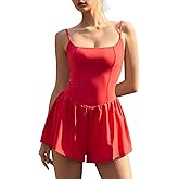 QINSEN Sleeveless Square Neck Romper Jumpsuit for Women Spaghetti Straps Casual Summer Outfits